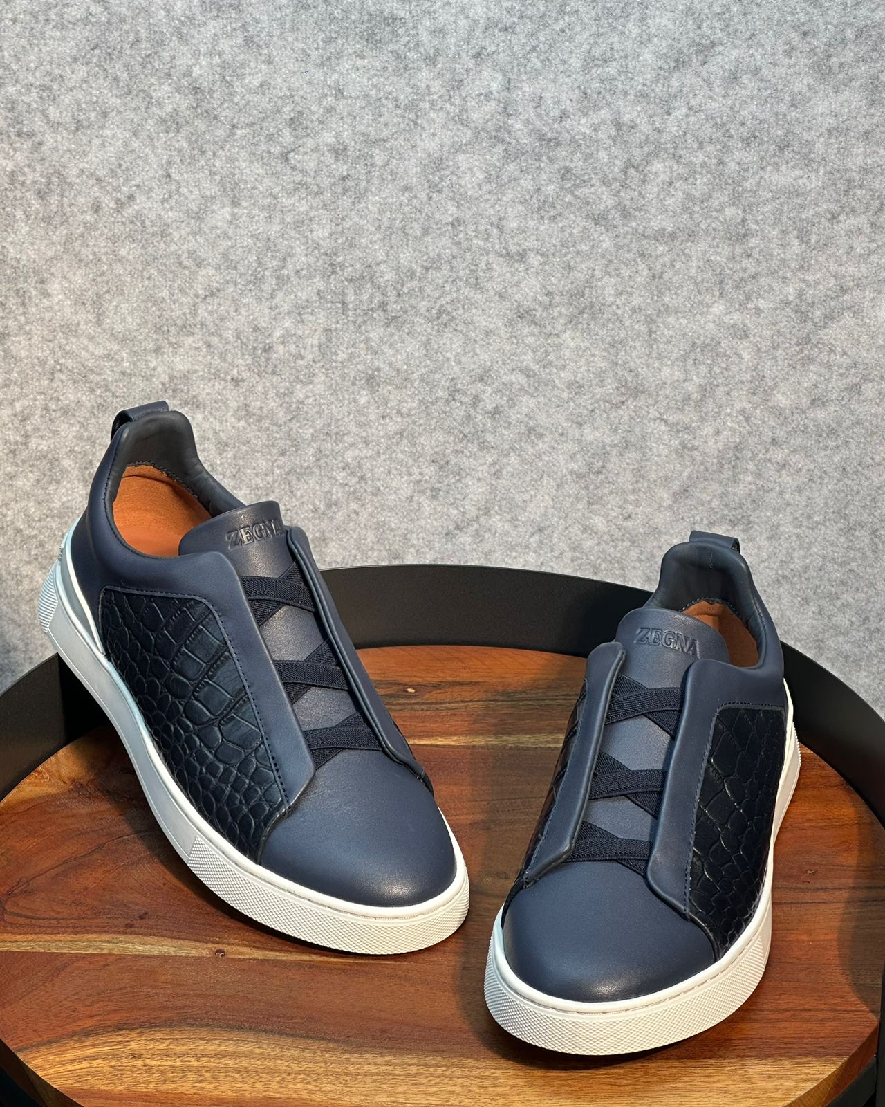 ZEGNA Triple Stitch™ Leather Sneakers – Midnight Blue
